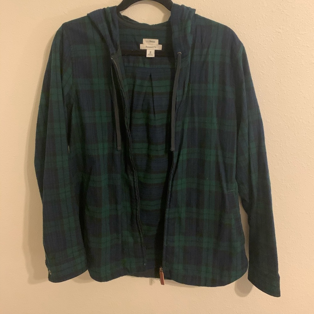 L.L. Bean Plaid Zip Up Hoodie Size Medium